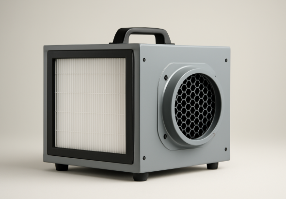 Air scrubber unit designed for indoor air purification.