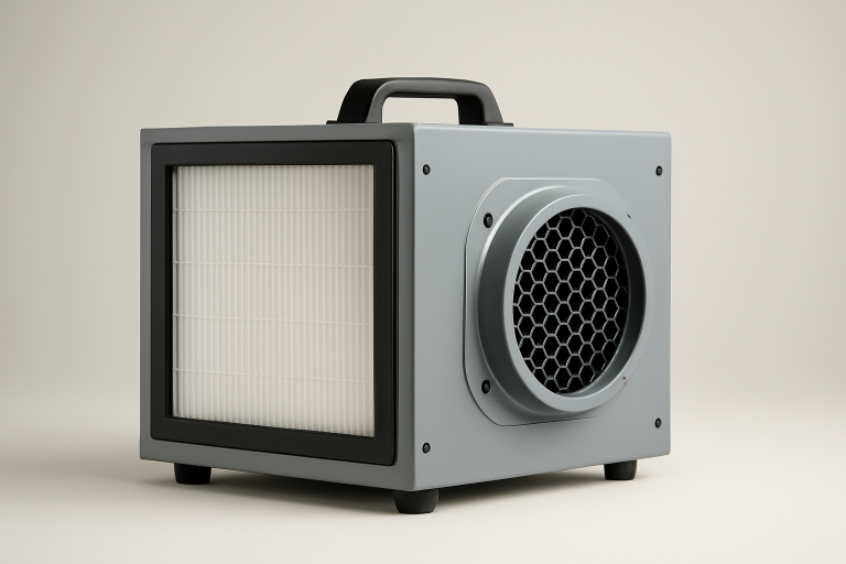 Air scrubber unit designed for indoor air purification.