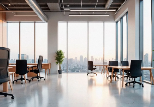 Modern startup office interior with flexible workspaces and collaborative areas